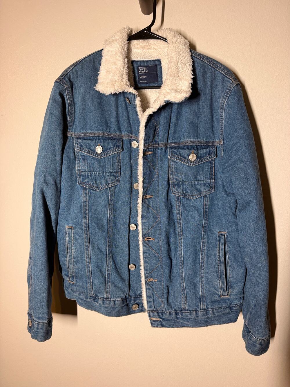 Sunrise Kingdom Sherpa-Lined Denim Trucker Jacket- Mens M - Picture 2 of 9